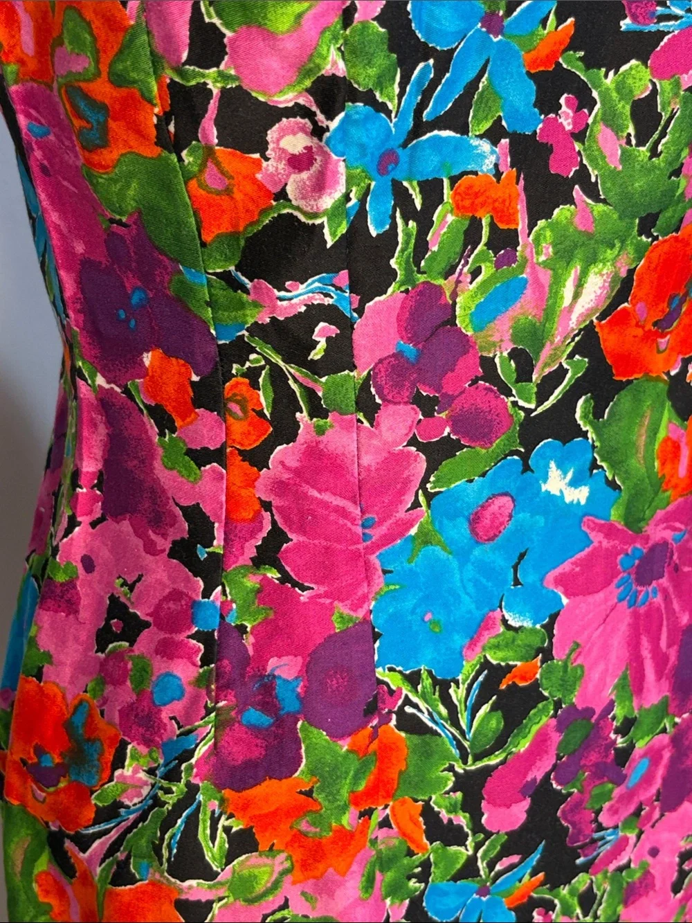 Vintage Floral Cotton Sweetheart Mini Dress in Multi-Color - Picture 3 of 7